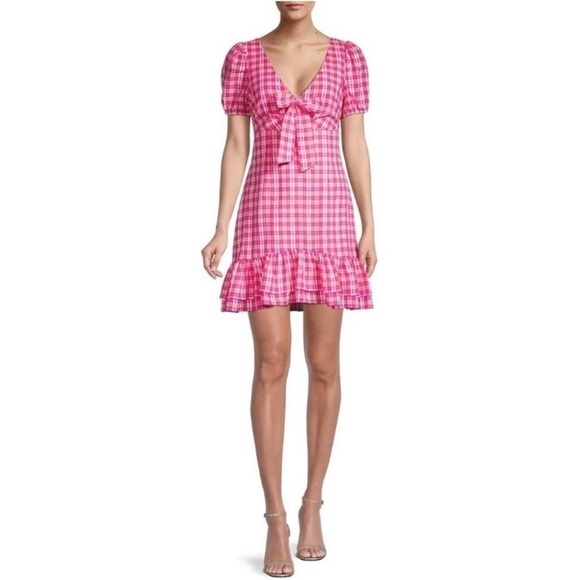 NWT LIKELY Fuschia Multi Kai Check Dress - Picture 5 of 16